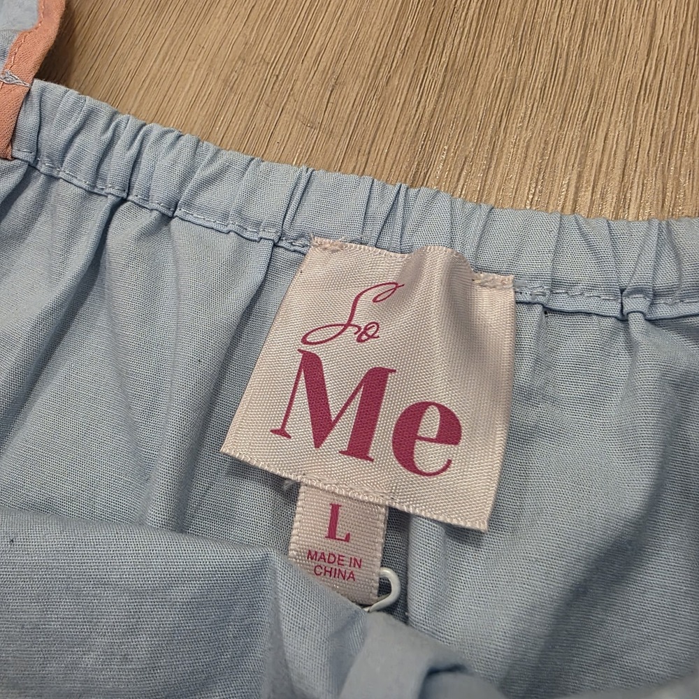 So Me Blue Pink Flower Embroidered Scalloped Summer Crop Top & Shorts Set Size L - Picture 5 of 10